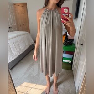 Zara Shimmering Champagne Halter Midi Dress